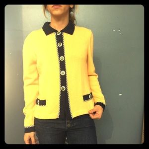 St. John Collection Mustard Navy Cardigan